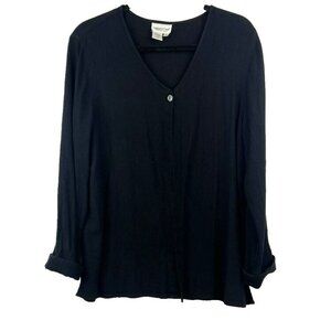 Coldwater Creek Womens Jacket Med Solid Black Long Sleeve Rayon Cotton Crinkle